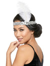 Diadema charlestón lentejuelas y pluma plateadas mujer