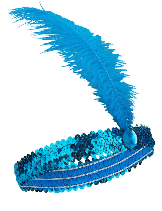 Diadema de Charlestón pluma y lentejuelas azules mujer