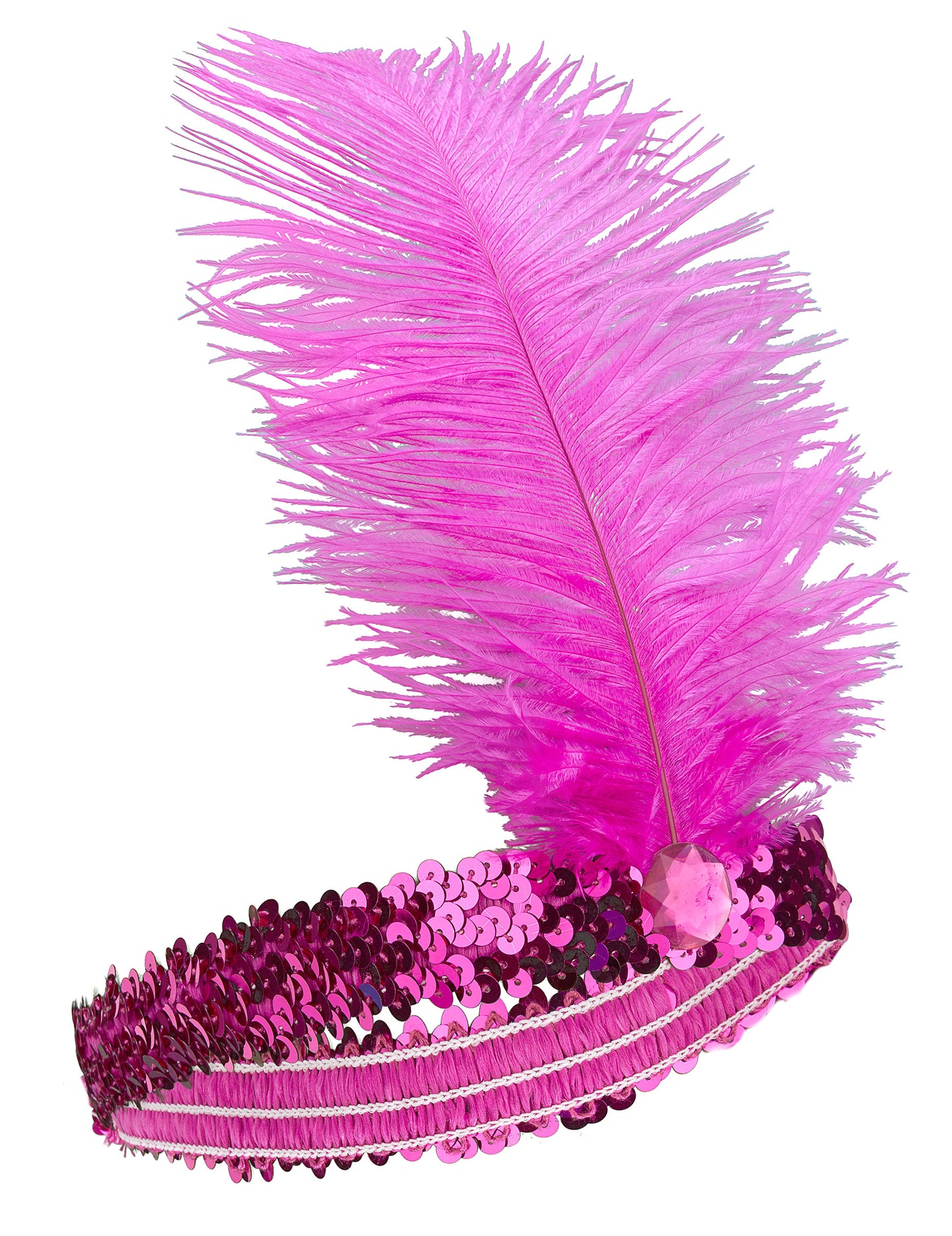 Bandeau Charleston pour femme rose fuschia avec sequins et plume