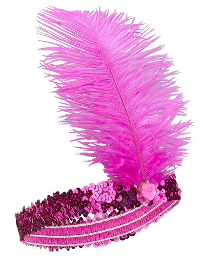 Bandeau Charleston pour femme rose fuschia avec sequins et plume