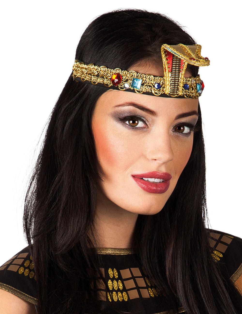 Bandeau égyptien avec faux joyaux pour adulte doré avec tête de cobra