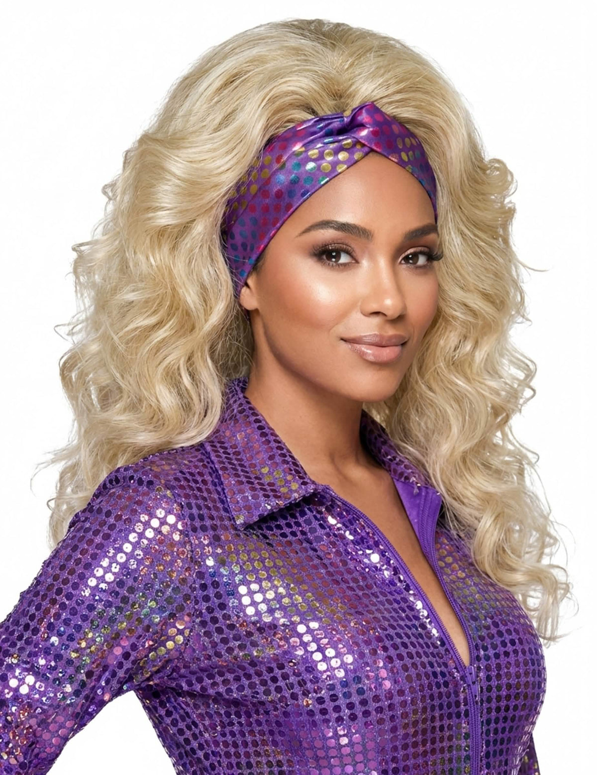 Banda disco para mujer violeta deluxe con lunares de colores