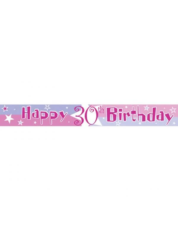 Banner de plástico Happy Birthday para cumpleaños rosa y azul 30 años