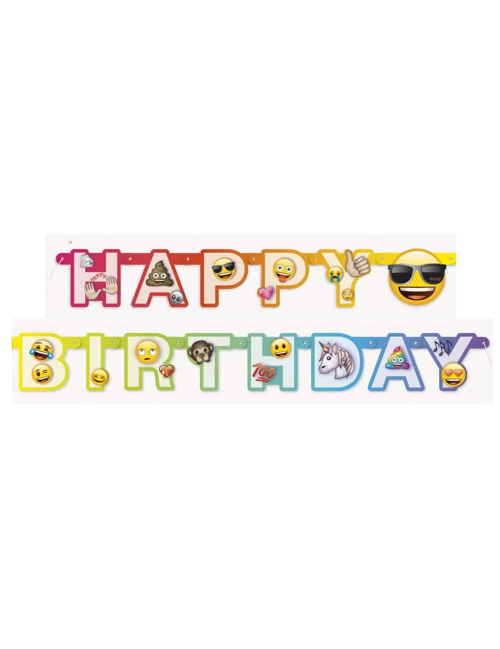 Bannière en carton happy birthday Emoji Rainbow pour fête multicolore