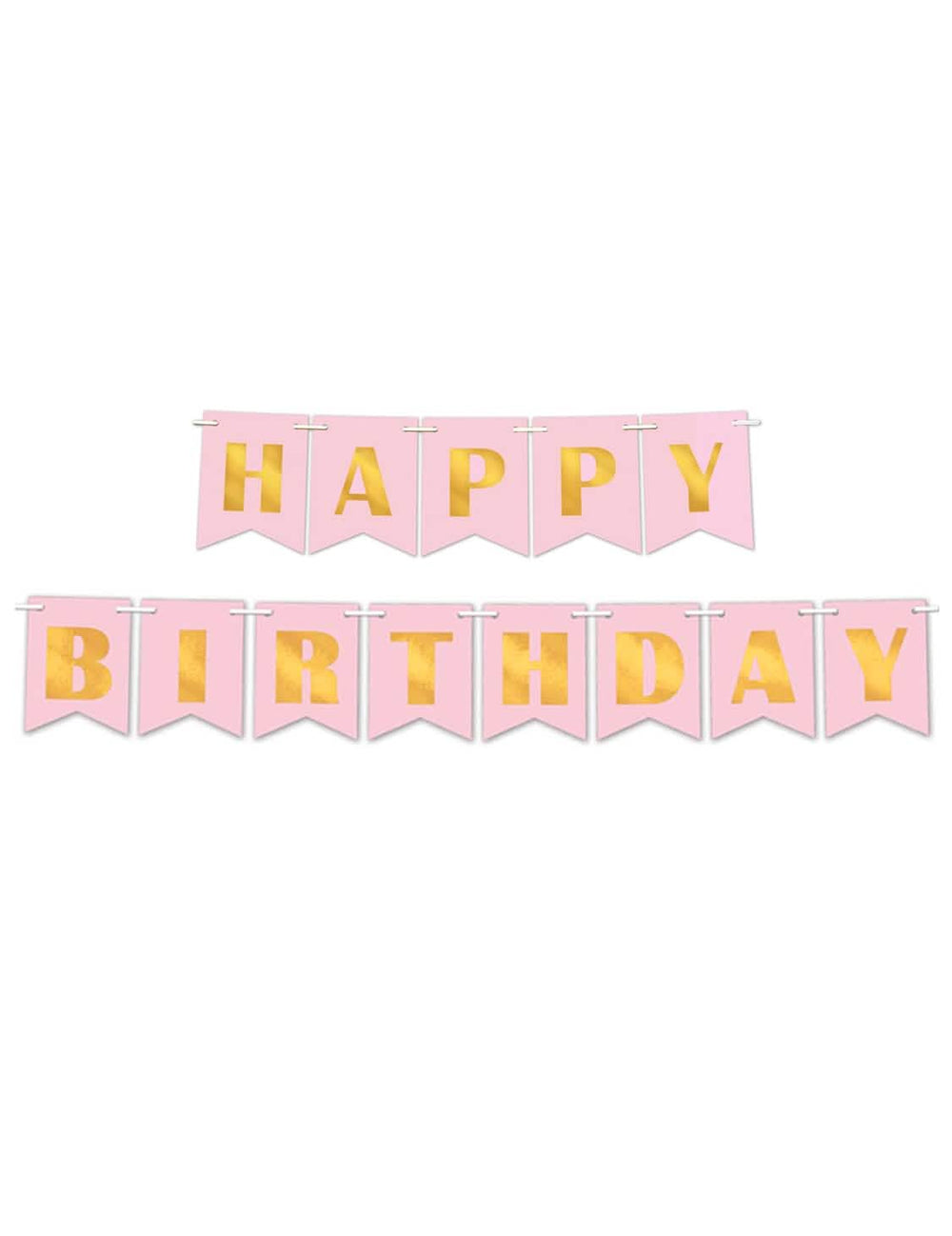 Banner de papel happy birthday para cumpleaños rosa empolvado y dorado metálico