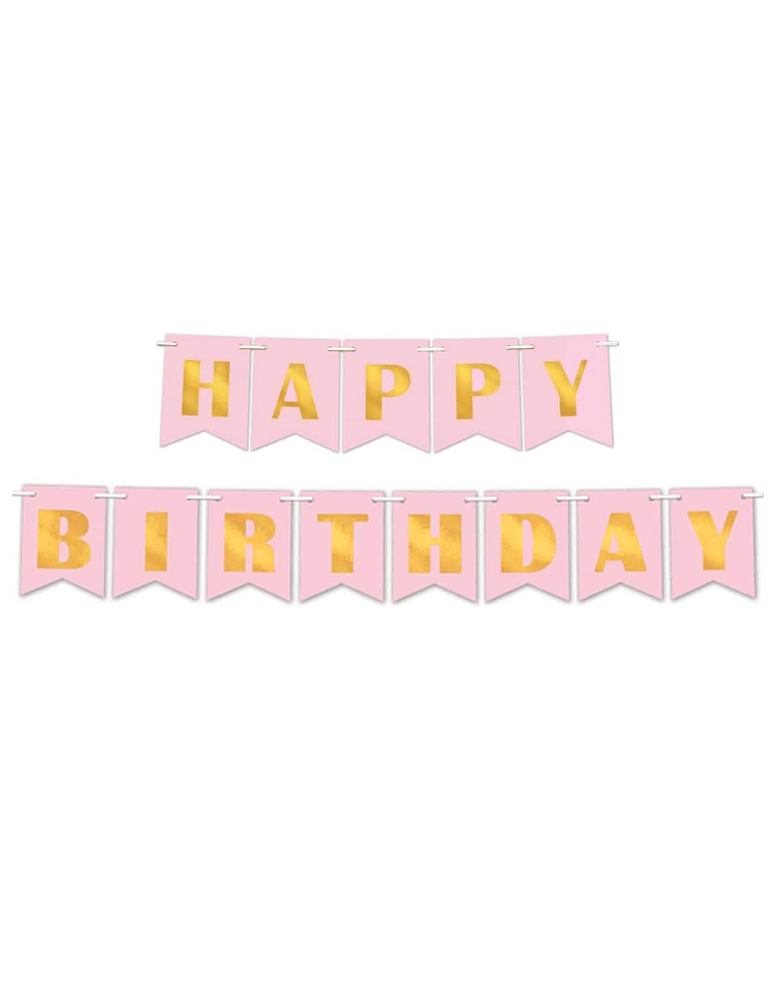 Banner de papel happy birthday para cumpleaños rosa empolvado y dorado metálico