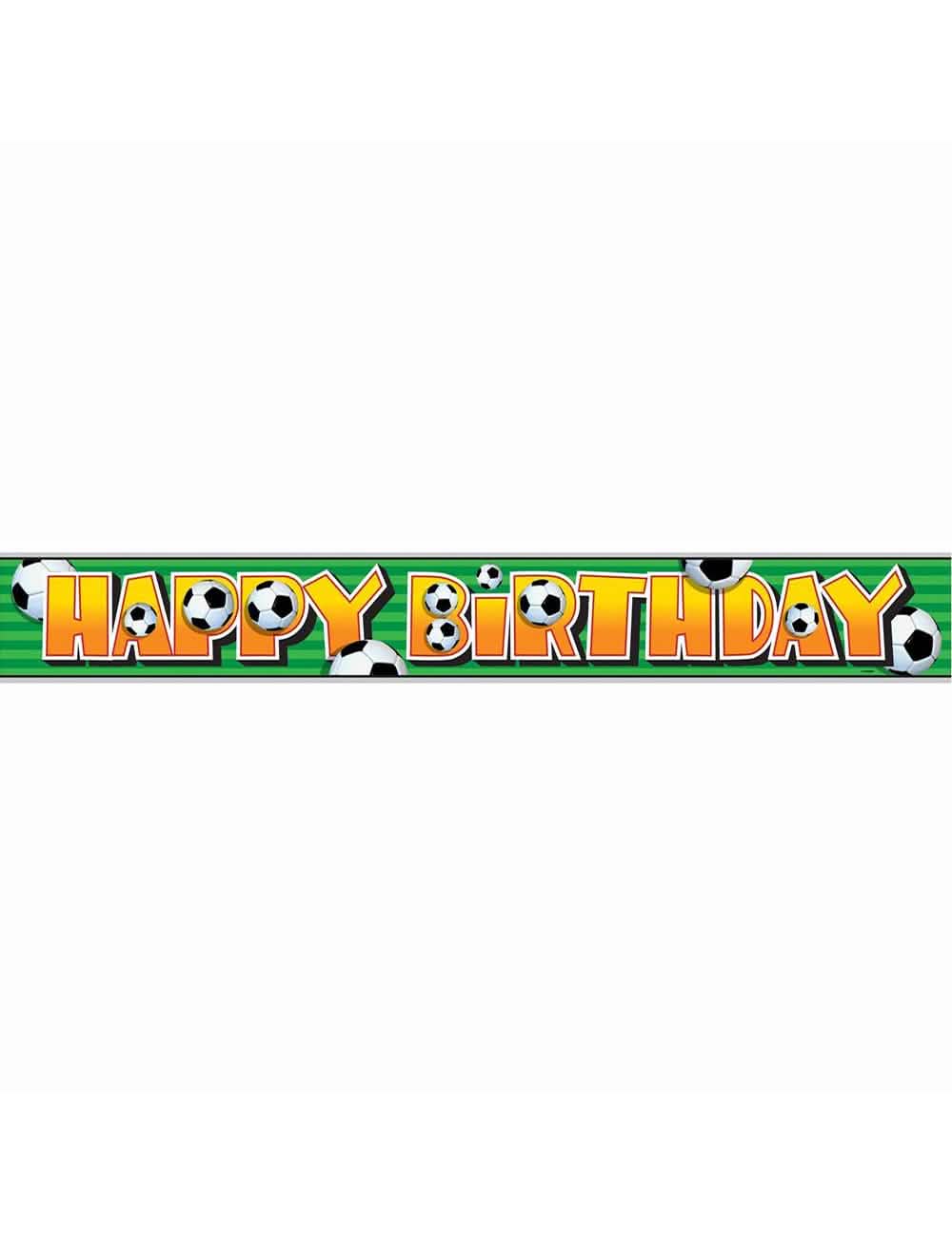Bannière foot happy birthday 3d pour anniversaire verte et orange avec ballons de football