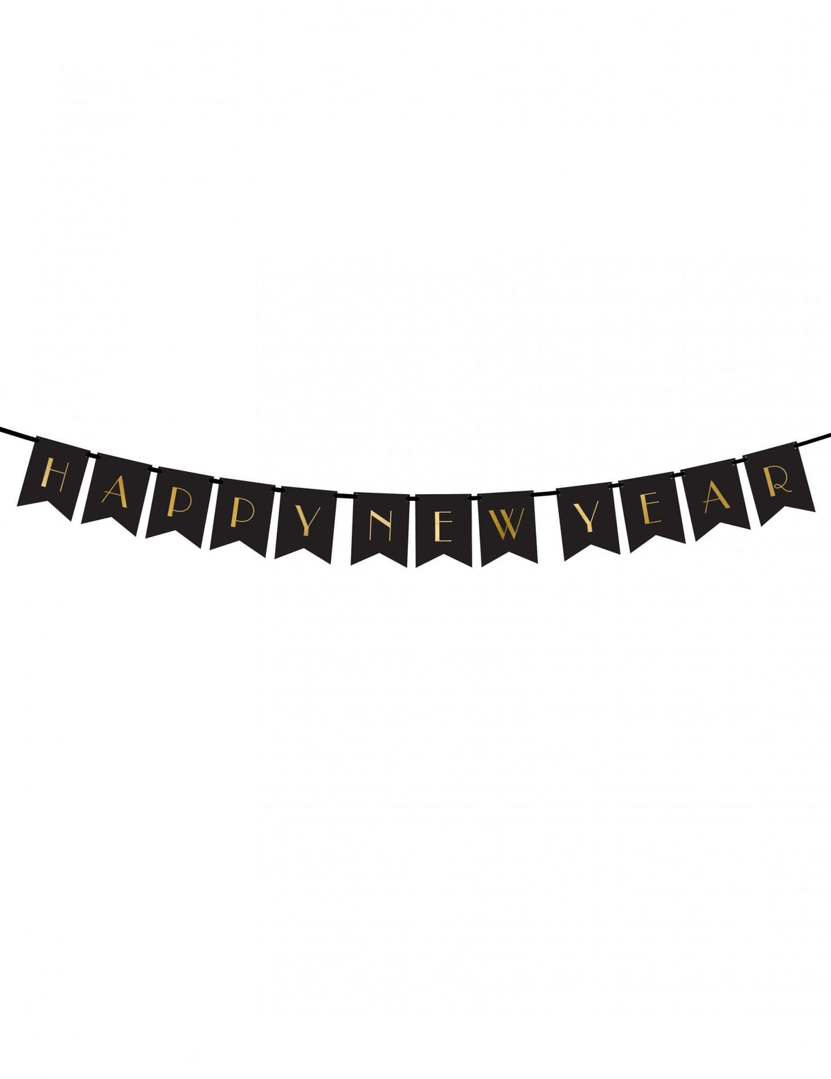 Bannière Happy New Year pour fête noire et dorée en papier