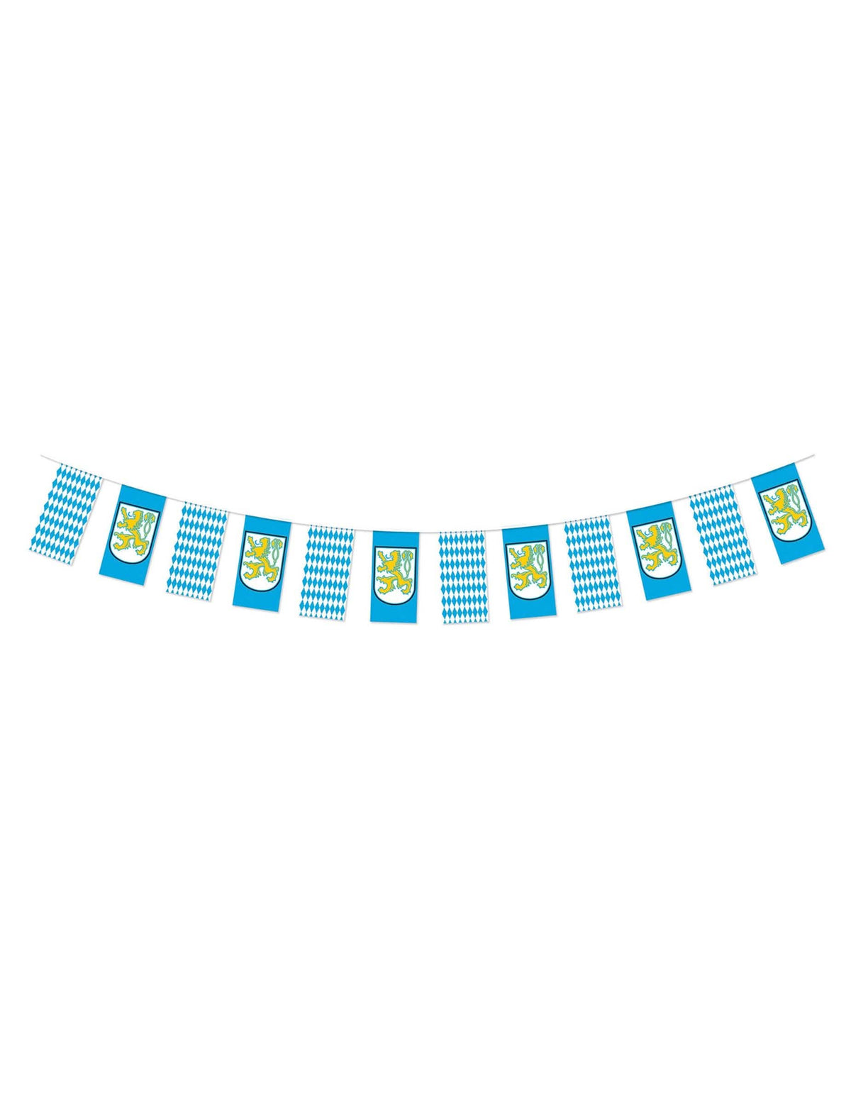 Bannière fête de la bière bleue et blanche à losanges avec écussons de lion jaunes