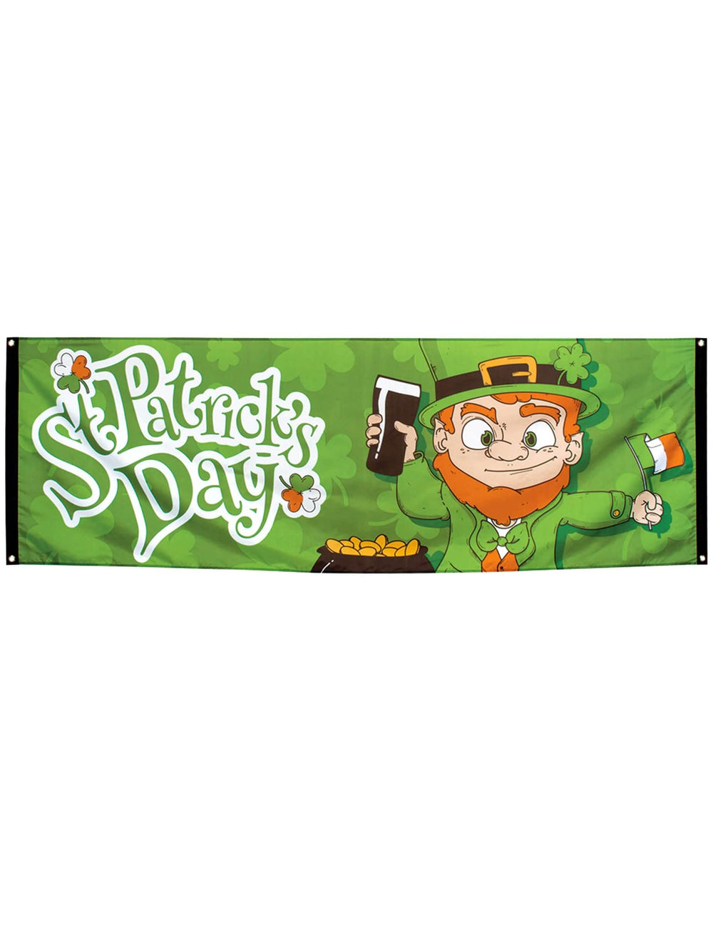 Banner del día de san patricio para fiesta verde con duende irlandés y jarra de cerveza