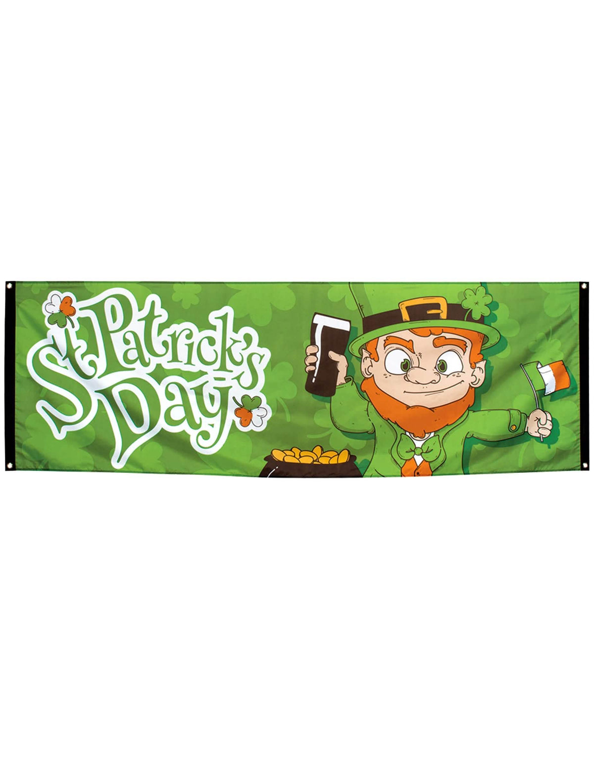 Banner del día de san patricio para fiesta verde con duende irlandés y jarra de cerveza