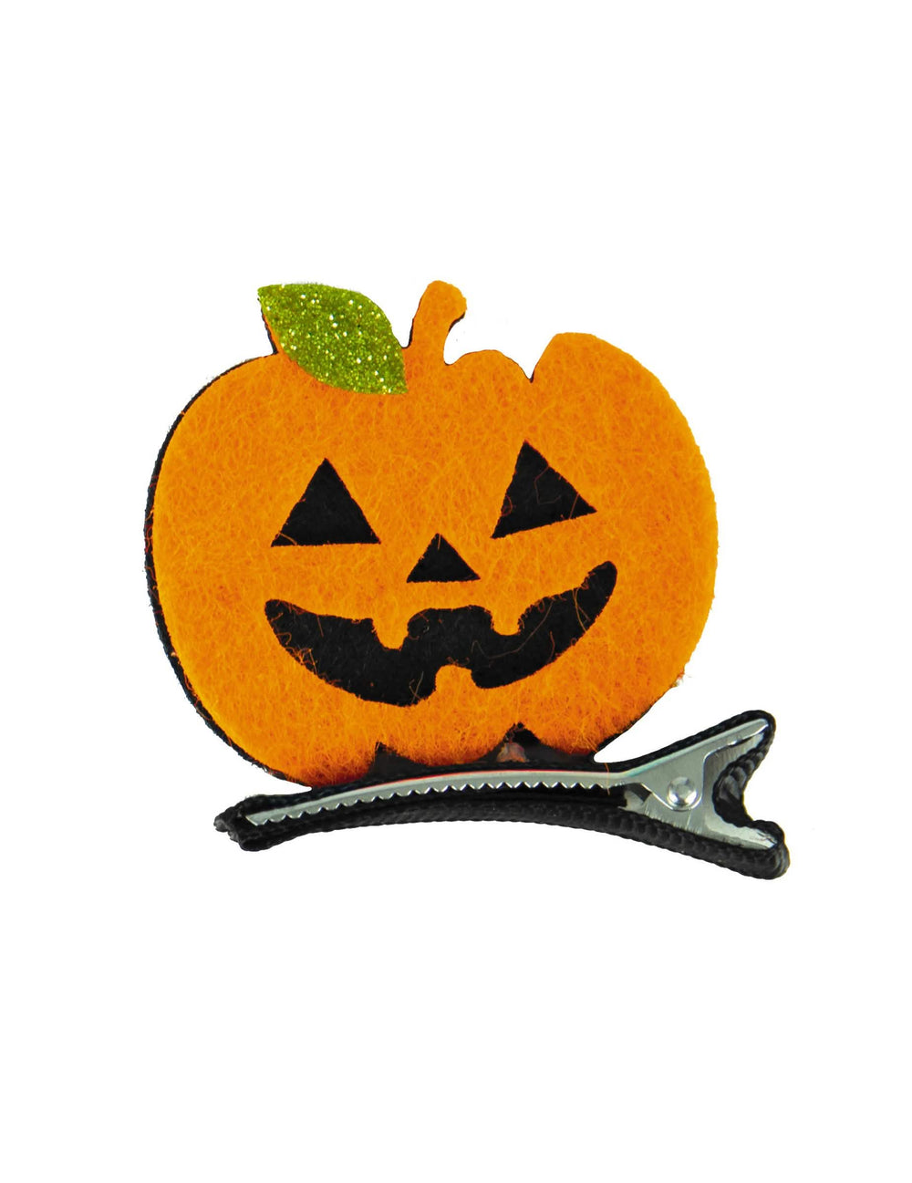 Pasador calabazas para halloween naranja en fieltro con hoja con purpurina