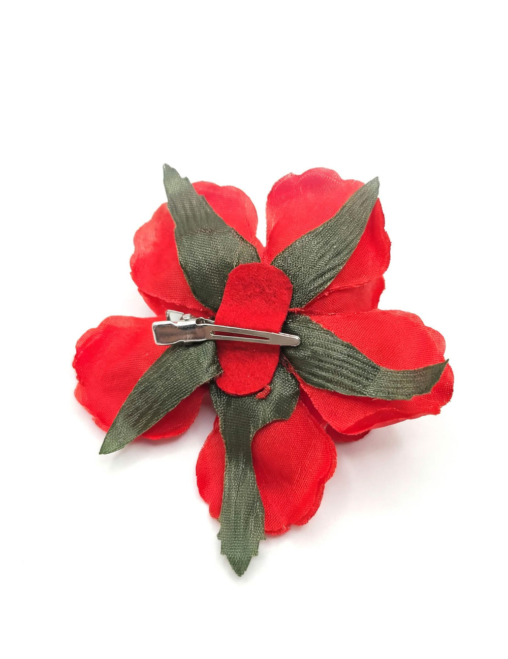 Detalle del sistema de sujeción de la pinza rosa rojo para adulto