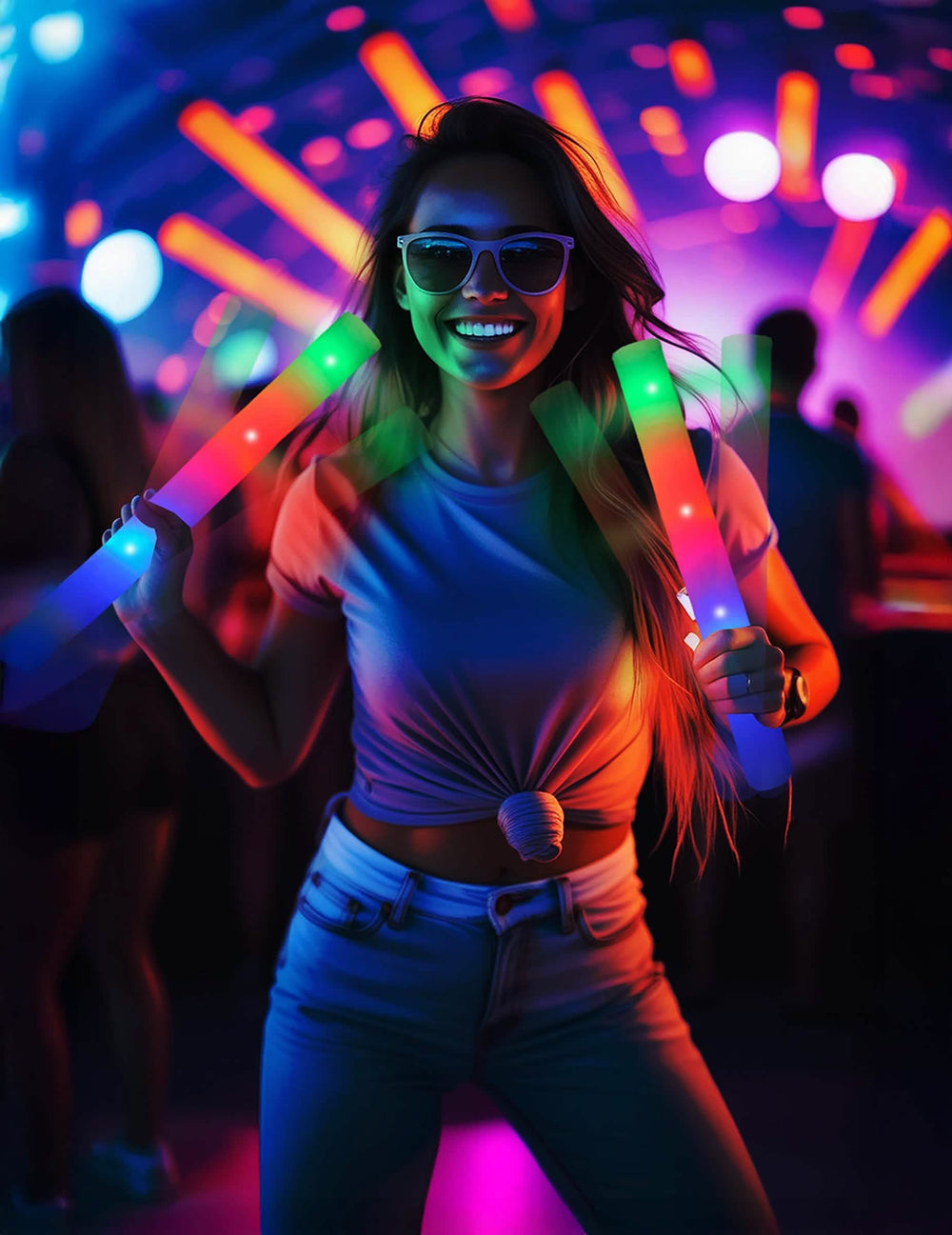 Mise en situation festive du Baton LED multicolore pour fête