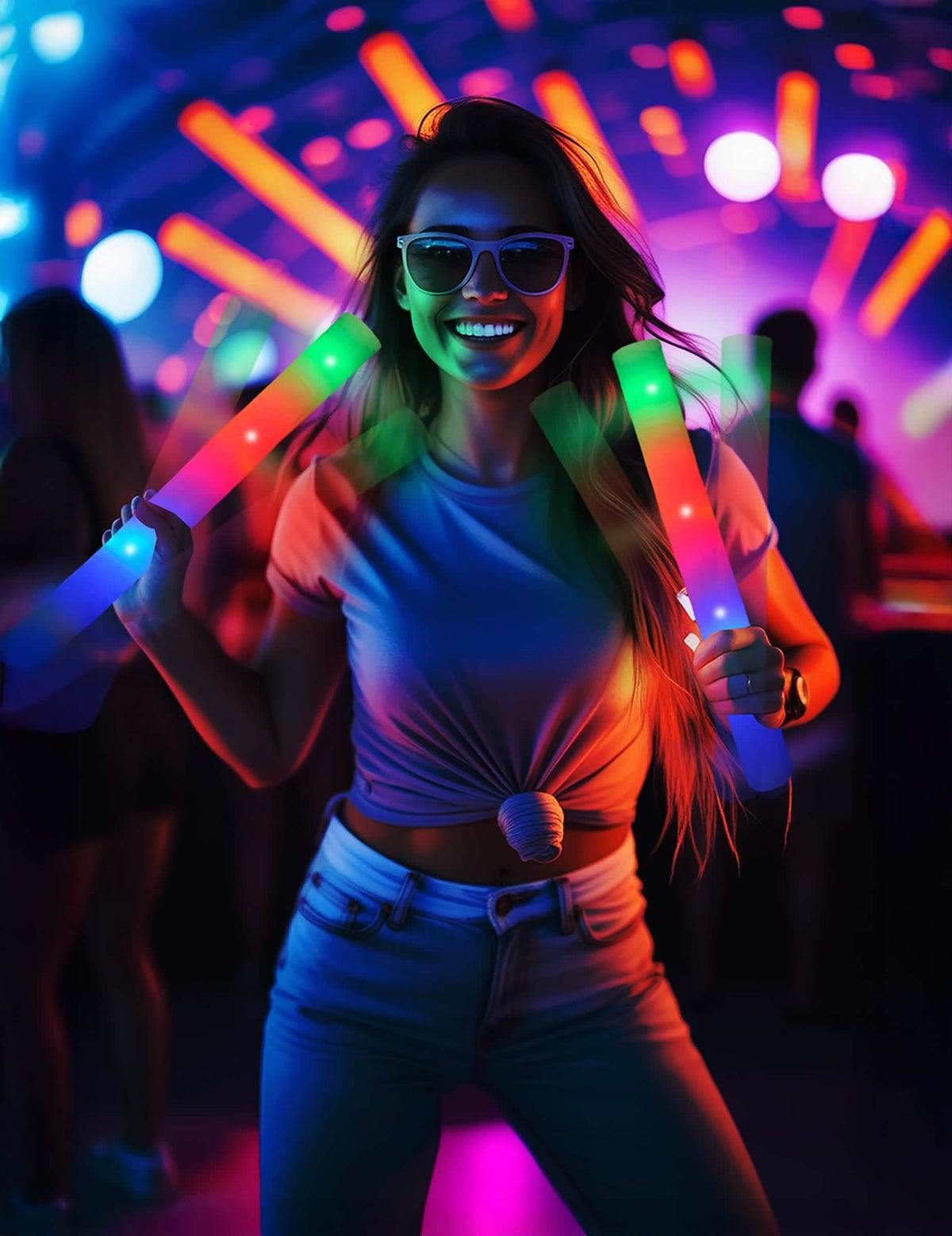 Mise en situation festive du Baton LED multicolore pour fête