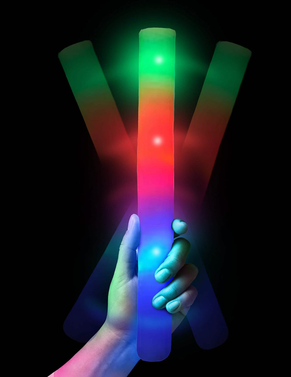 Baton LED multicolore pour fête aux éclats de bleu rouge et vert