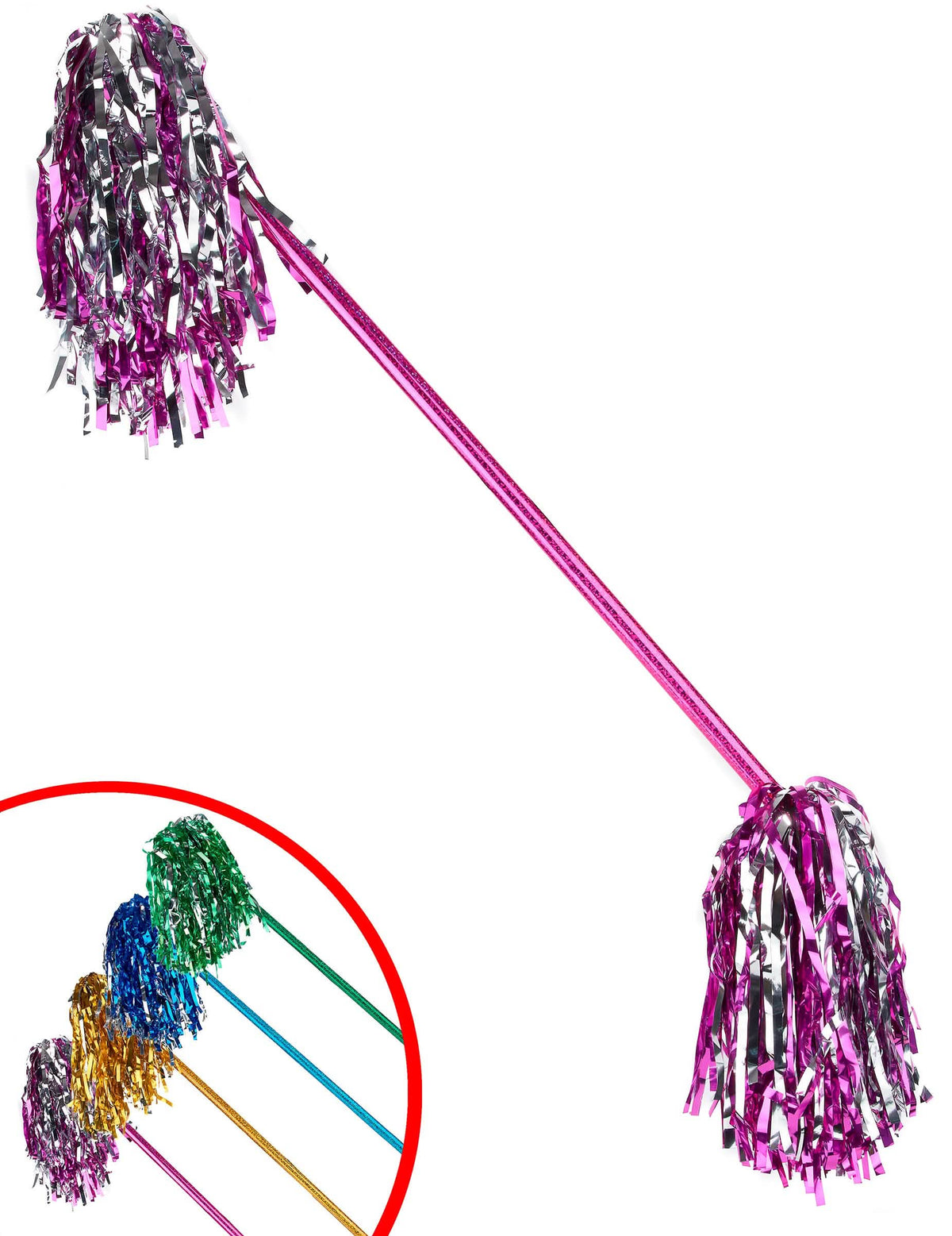 Bastón de animadora para niño y adulto rosa y plateado metalizado