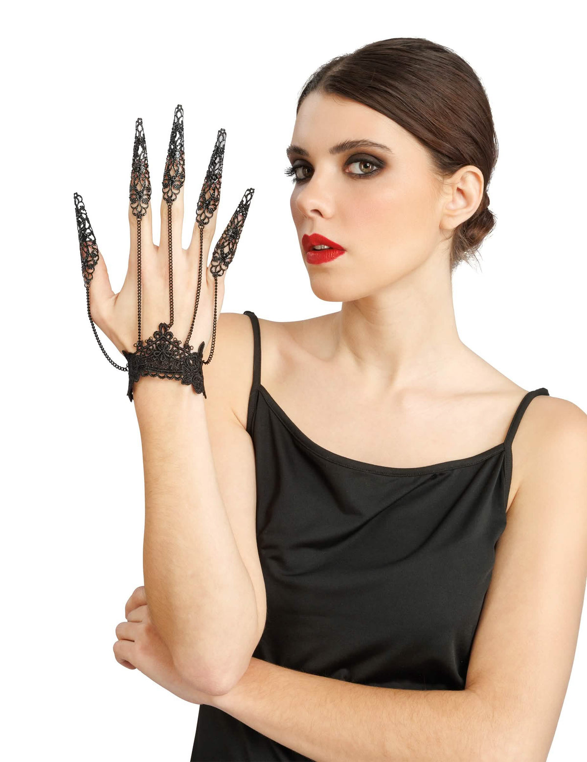 Joya de mano en metal efecto encaje negro
