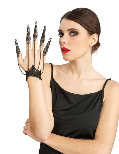 Joya de mano en metal efecto encaje negro