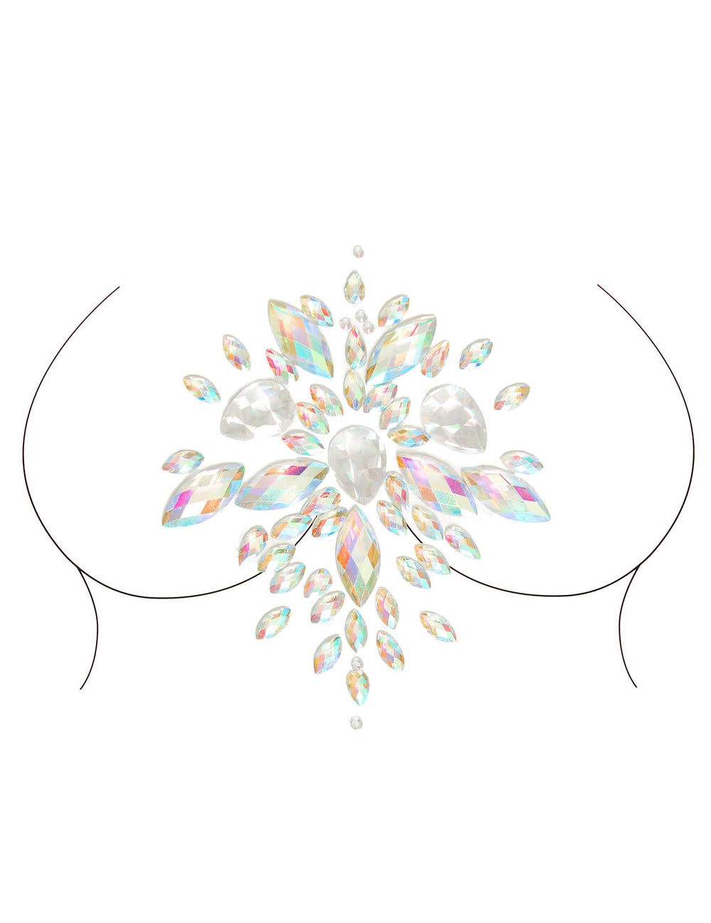 Primer plano del escote de las joyas adhesivas para el cuerpo con motivos celestiales