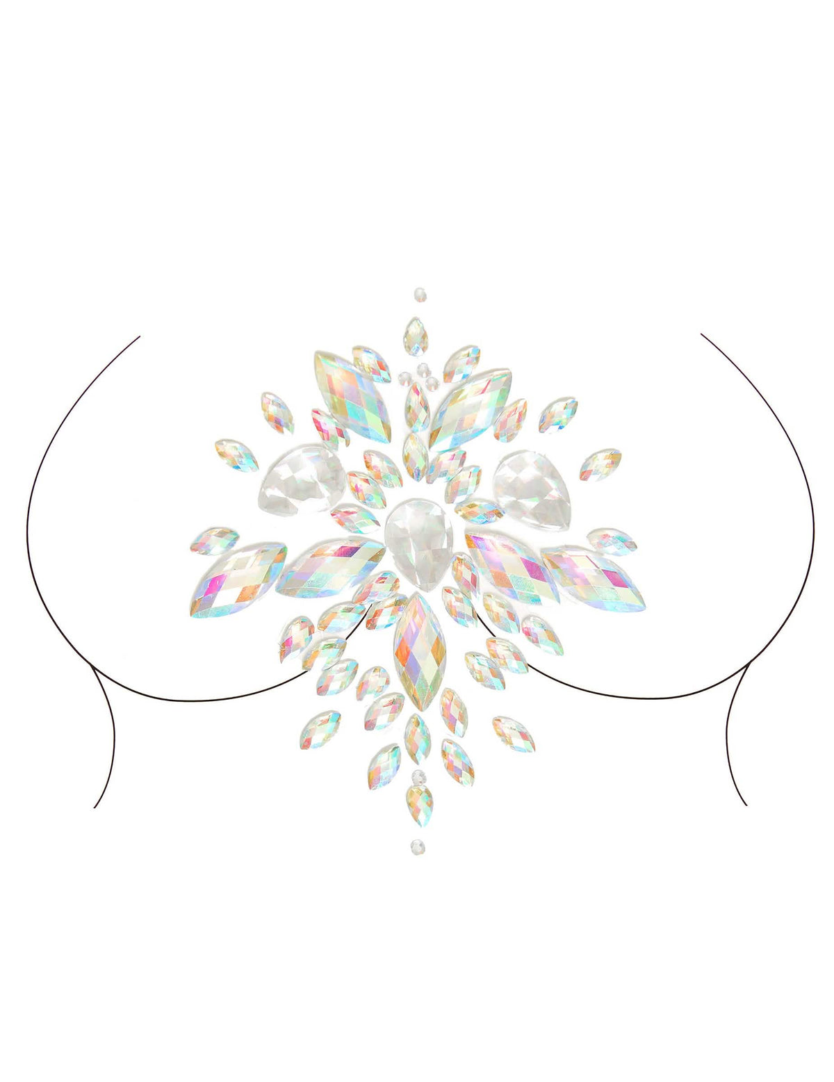 Primer plano del escote de las joyas adhesivas para el cuerpo con motivos celestiales