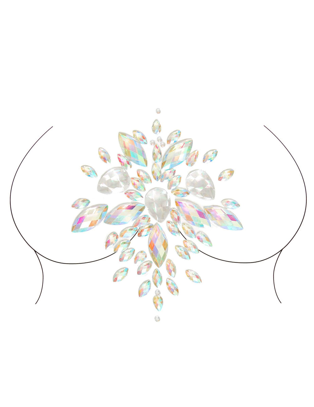Primer plano del escote de las joyas adhesivas para el cuerpo con motivos celestiales