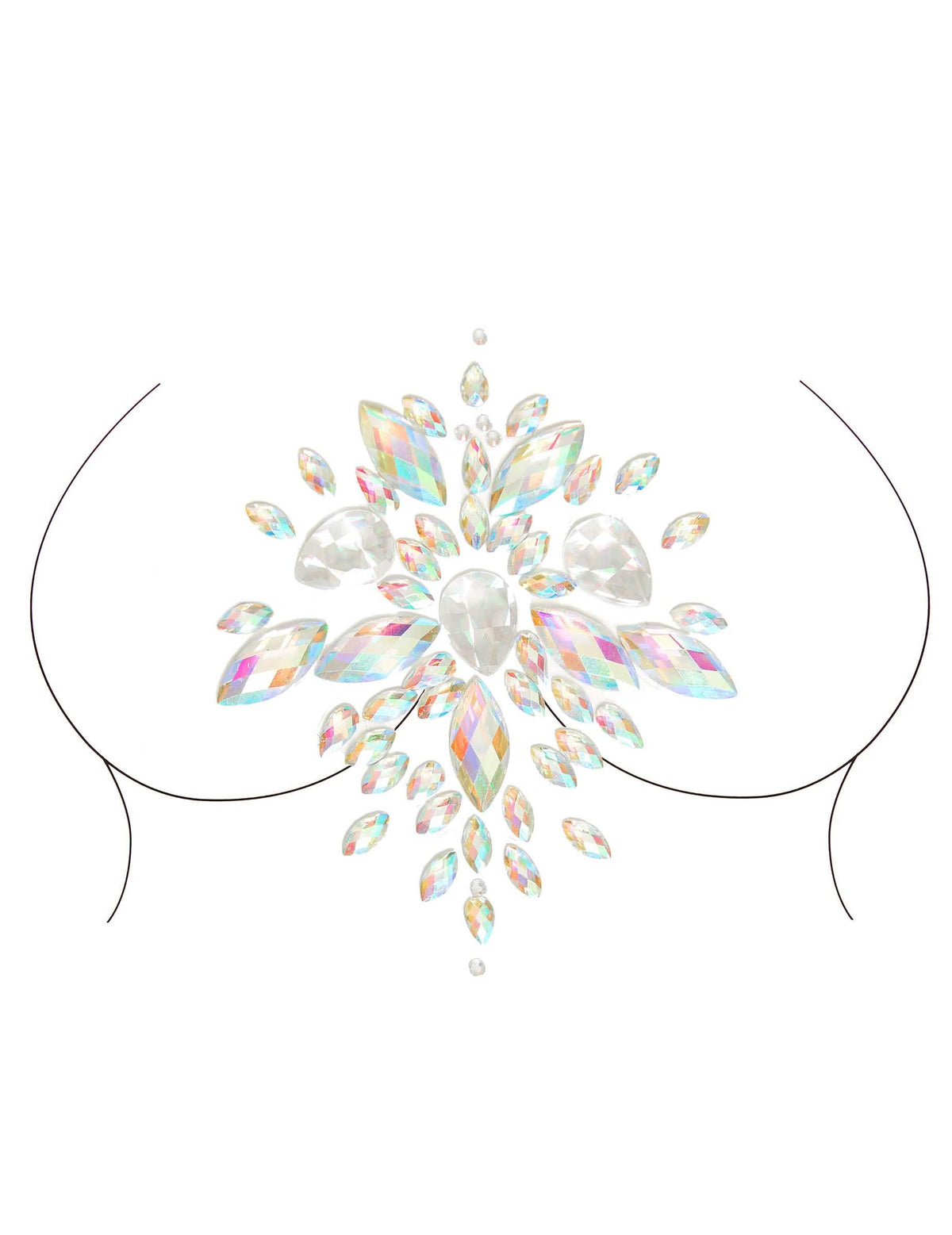 Primer plano del escote de las joyas adhesivas para el cuerpo con motivos celestiales