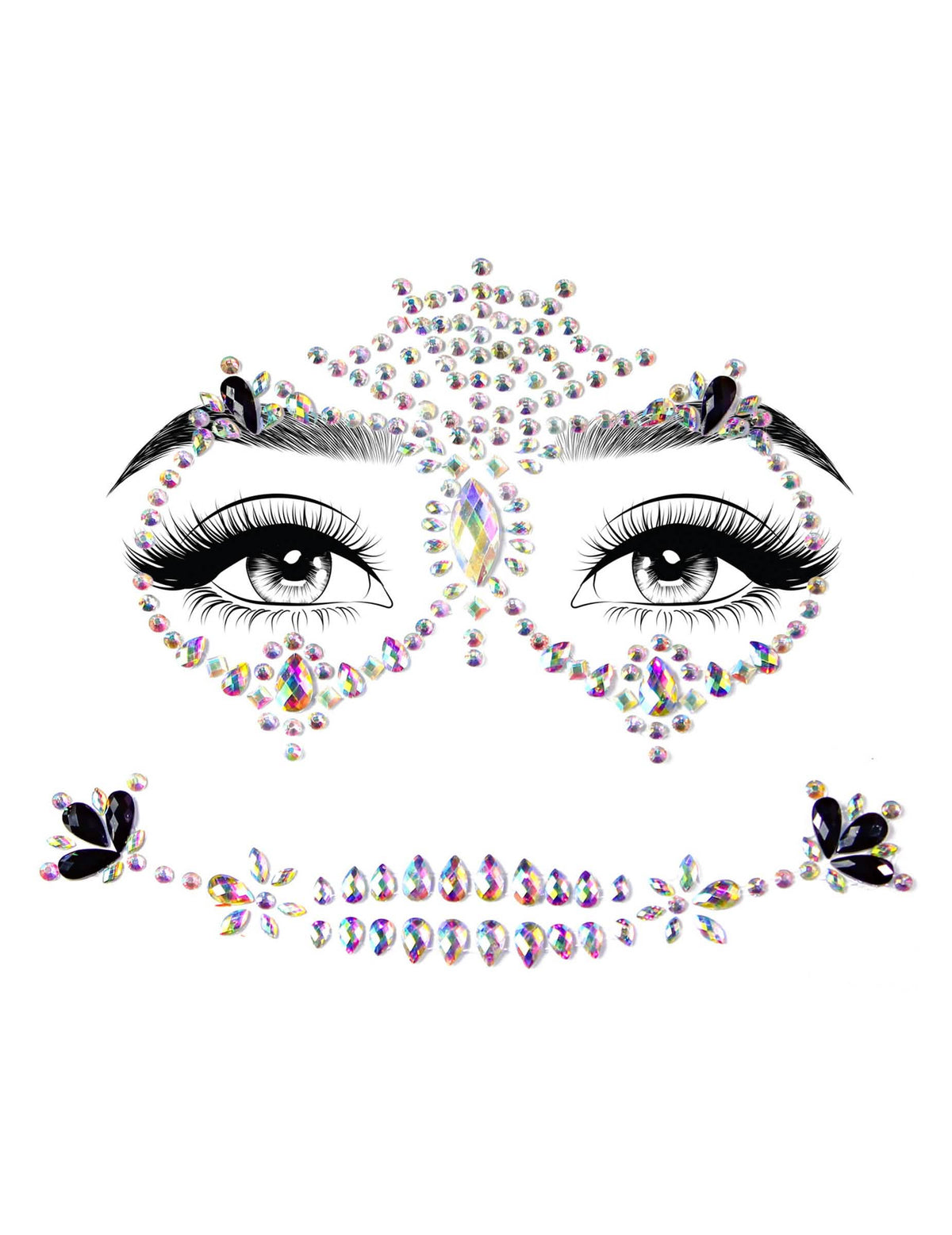 joyas adhesivas multicolores para el rostro para adulto con strass iridiscentes