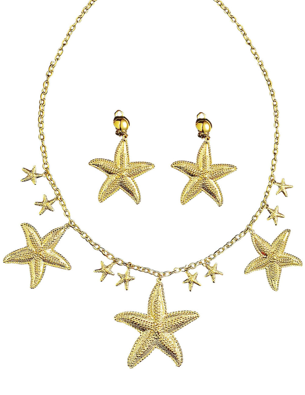 Conjunto de joyas sirena de los mares para mujer dorada con estrellas de mar
