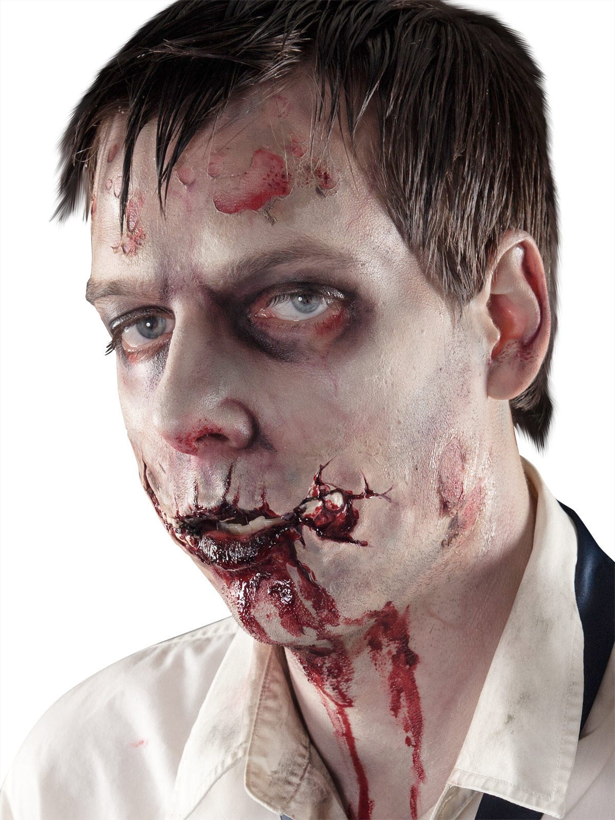 Application en latex blessure de zombie ensanglantée pour adulte chair et rouge