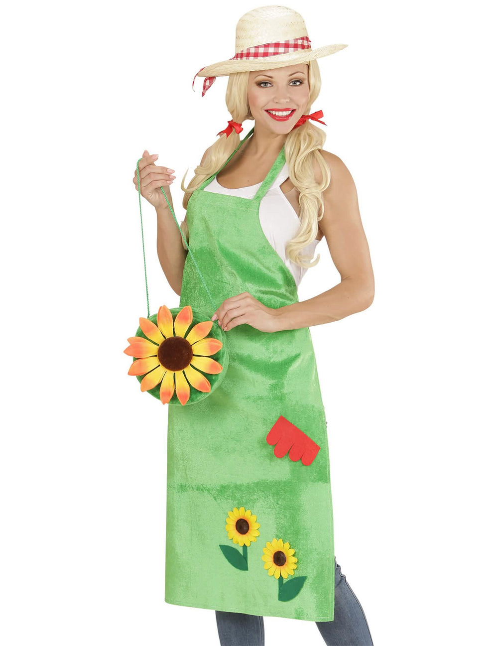 Bolsa de girasol y sombrero de paja de la blusa de jardinero para adulto