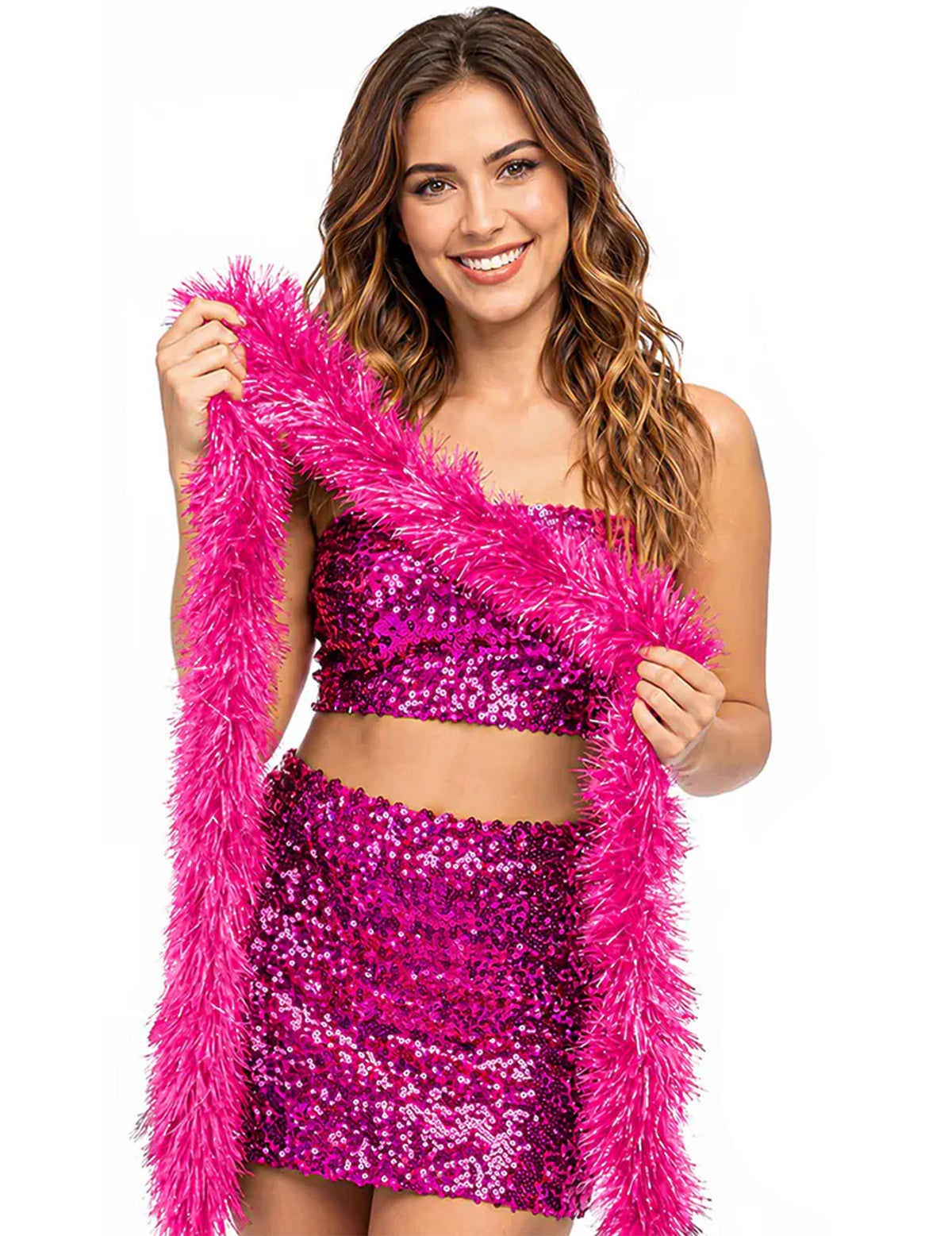 Boa de pelo rosa vivo 60g