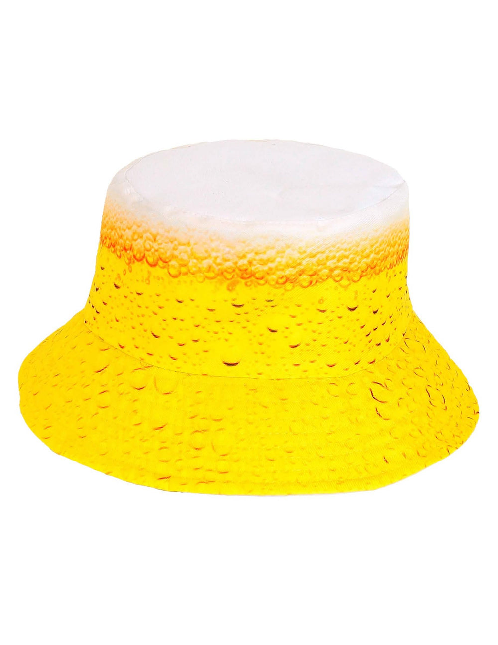 Vista frontal del sombrero tipo bucket impreso con cerveza