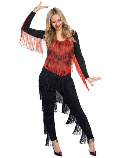 Body Charleston con flecos rojo y negro para mujer