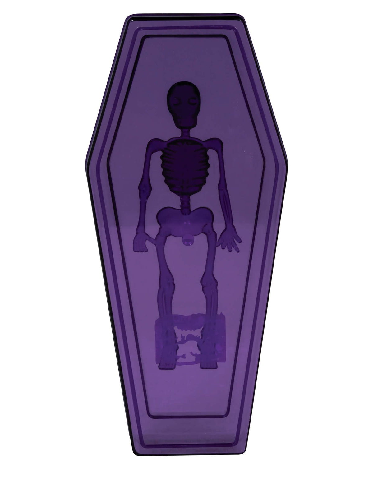 Boite cercueil Halloween pour décoration violette avec motif squelette