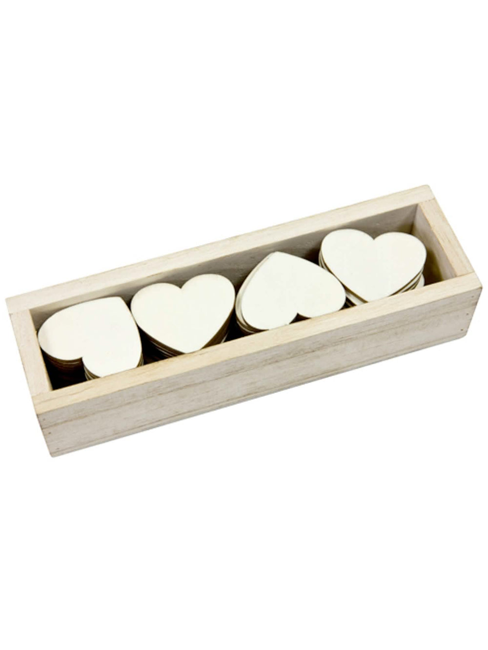Boîte de cœurs en bois pour mariage blanc naturel