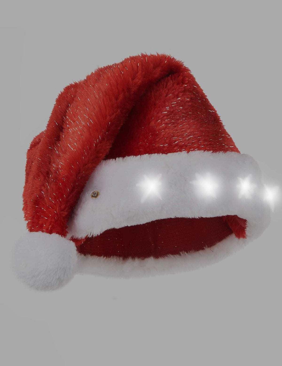 Detalle del efecto luminoso en el borde del gorro de papá noel