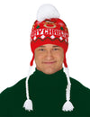 Bonnet à pompon Merry Christmas pour adulte rouge avec tresses blanches