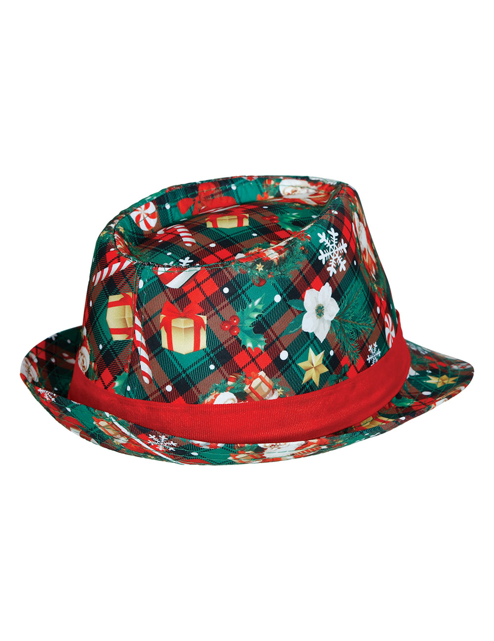 Vue de dessus du Borsalino tartan et motifs de Noël