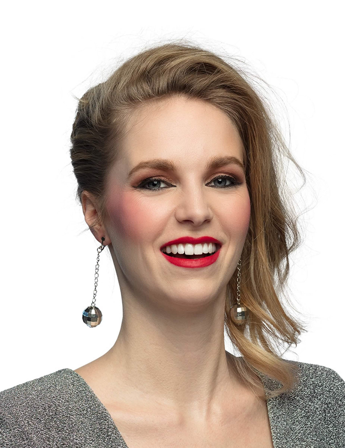 Pendientes de bolas disco para mujer plateados brillantes