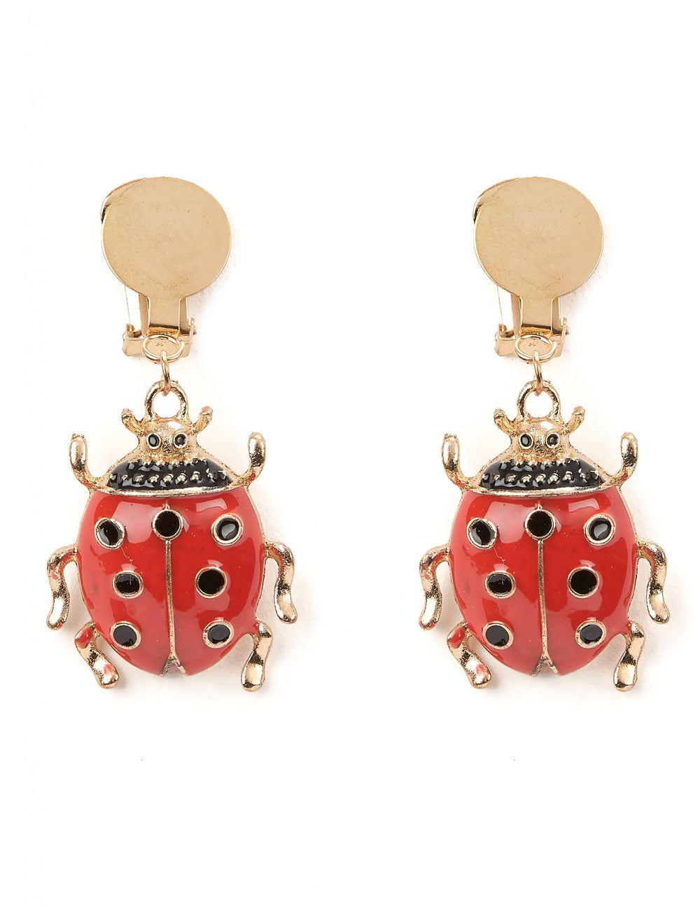 Pendientes mariquita para adulto rojos y negros dorados con clip