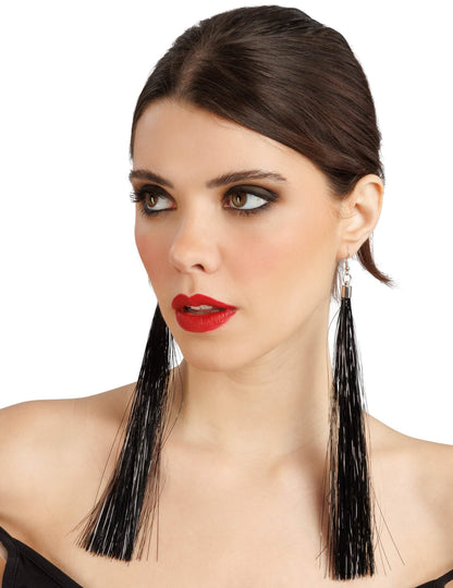 Pendientes de flecos negros 17 cm
