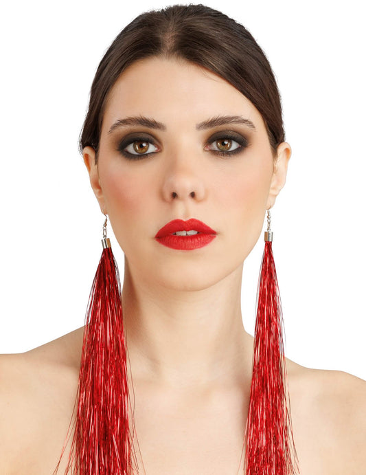 Pendientes de flecos rojos 17 cm