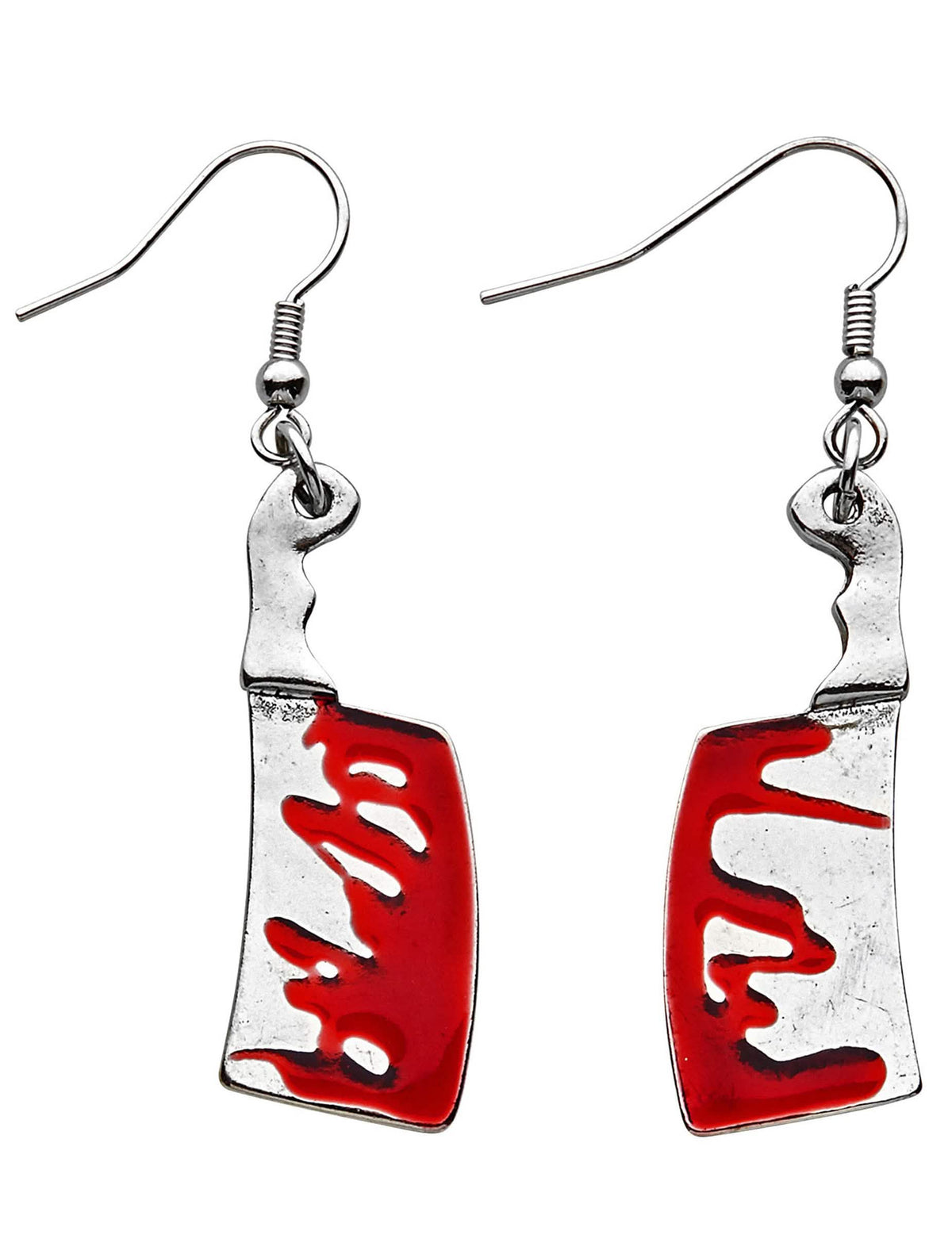 Pendientes de hachas ensangrentadas para adulto plateadas y rojas