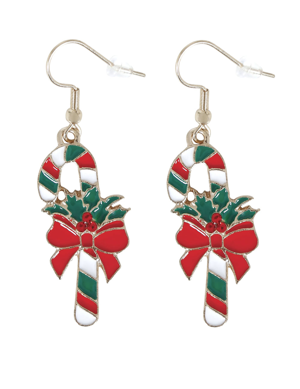Gros plan des boucles d'oreilles métalliques canne à sucre de Noël
