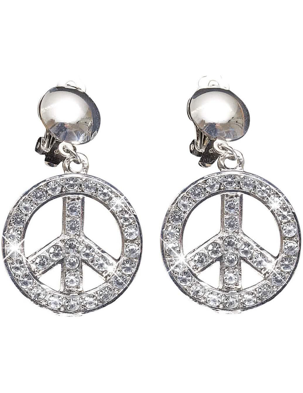 Boucles d'oreilles peace and love pour adulte argentées avec strass