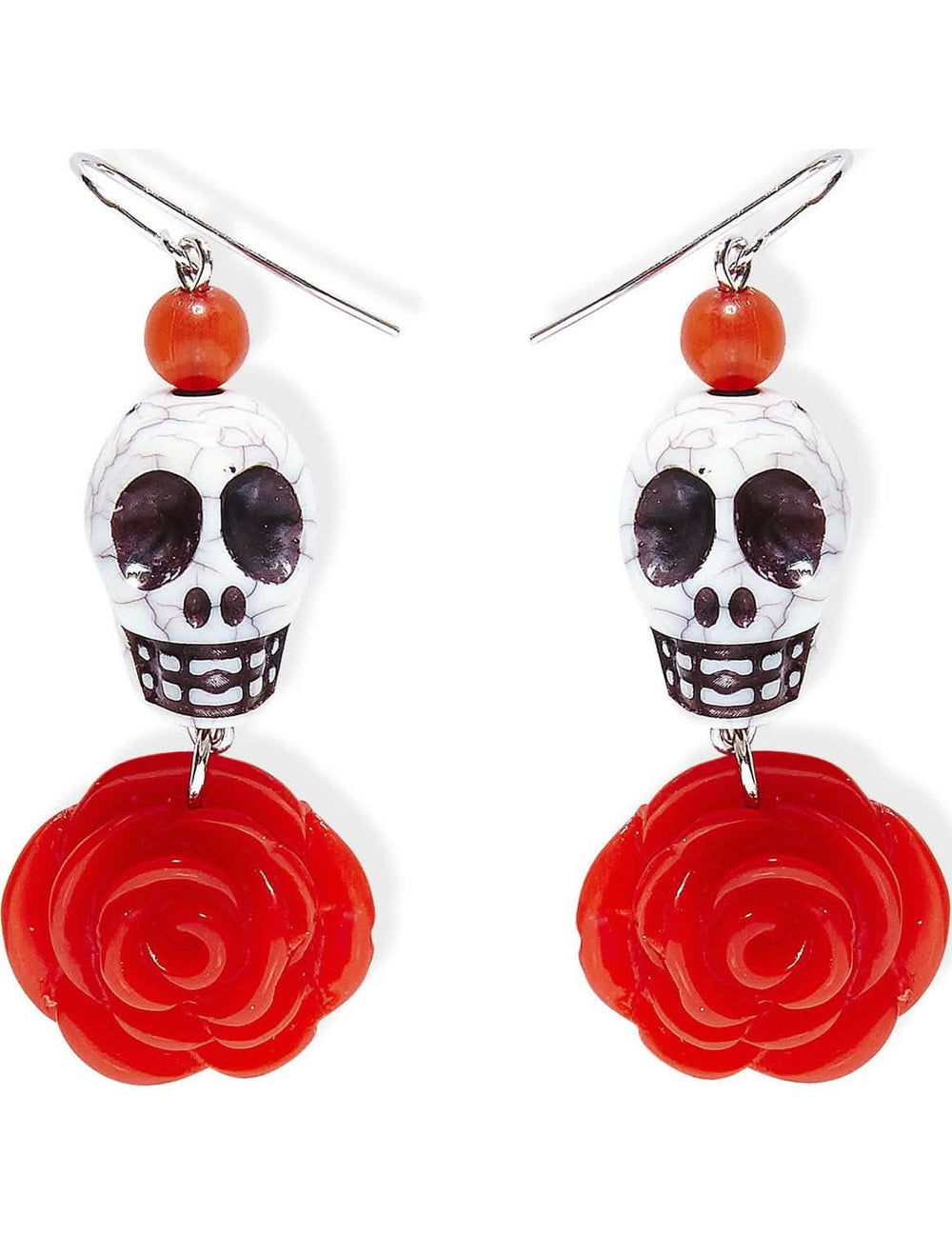 Pendientes de esqueleto rosa para adulto rojo y blanco