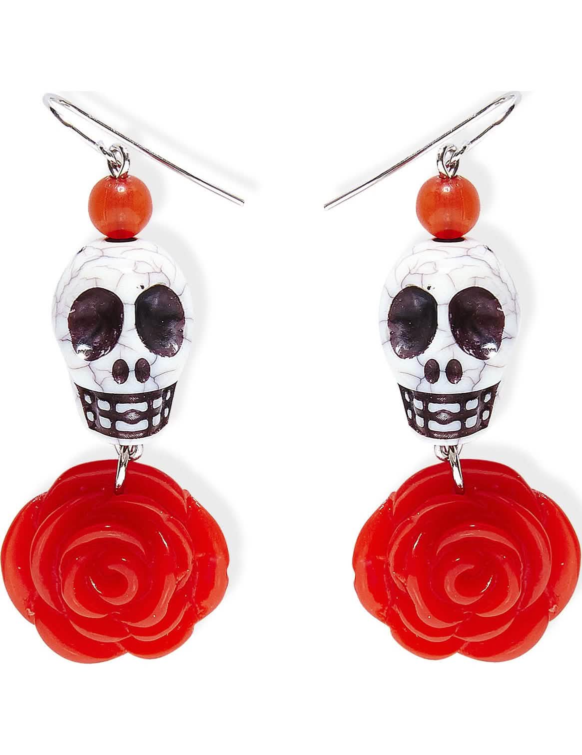 Pendientes de esqueleto rosa para adulto rojo y blanco