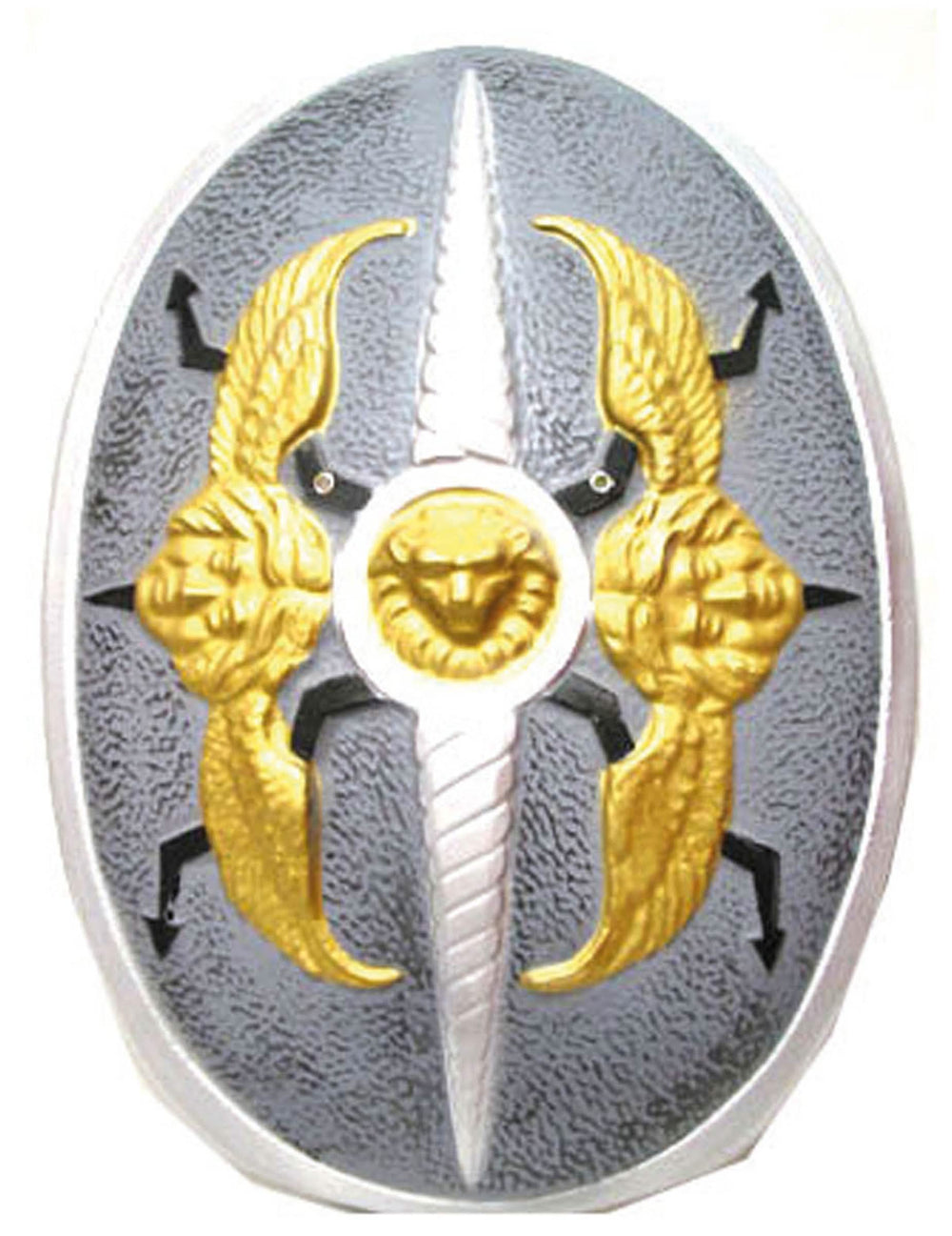 Escudo alas de ángel para adulto gris y dorado con cabeza de león