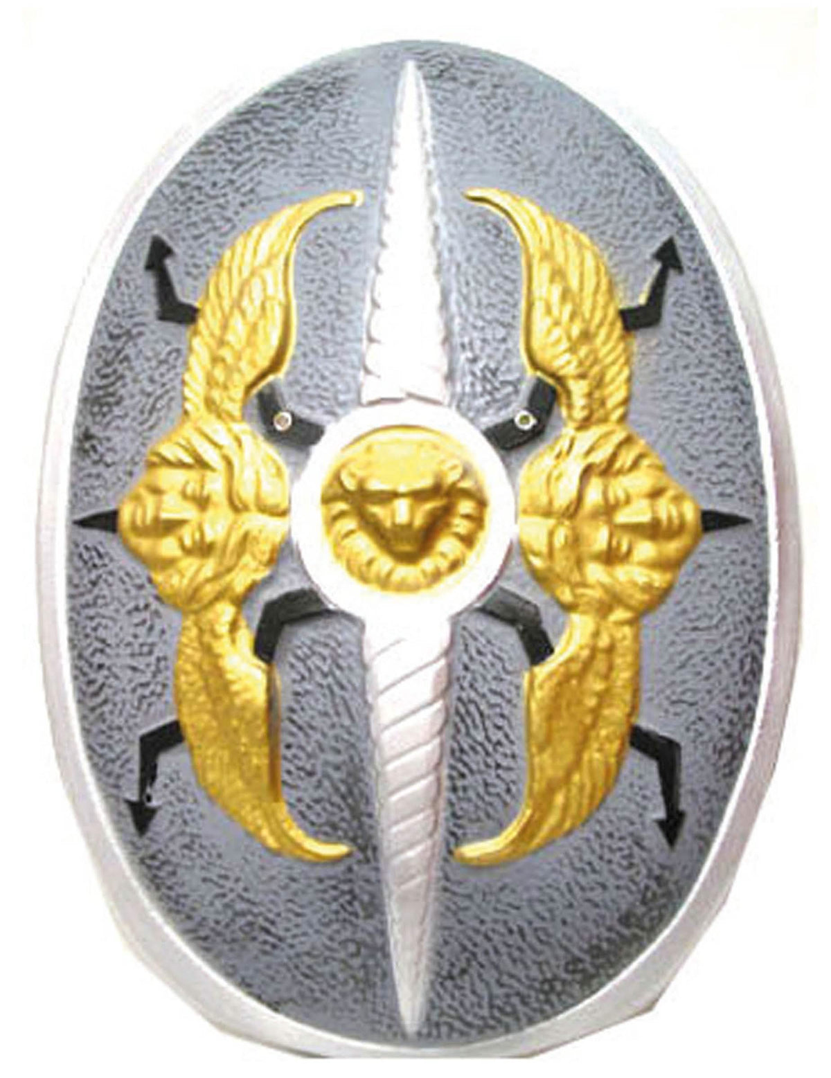 Escudo alas de ángel para adulto gris y dorado con cabeza de león